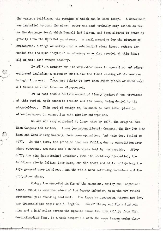 Cwm Elan Mine Report 1976