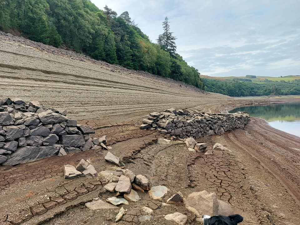Walls and Footpaths submerged by Caban Coch Reservoir